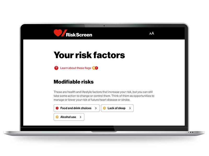 A laptop with the risk factor section screen of the Risk Screen tool on display.
